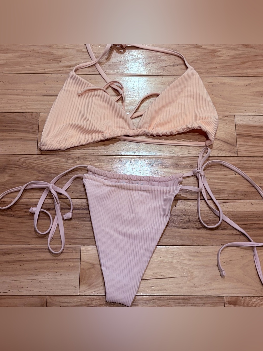 Frankie’s Bikinis Tia Triangle Skimpy Tie Light Blush Pink Bikini Women’s Large